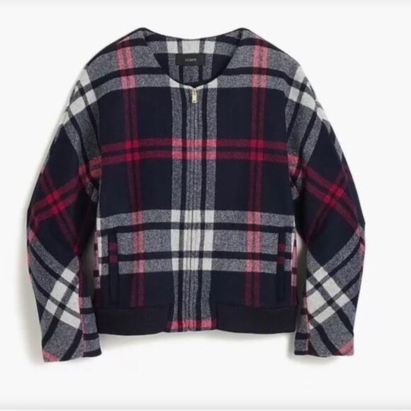 J.CREW Plaid Wool Bomber Jacket Women's XL - Picture 1 of 11